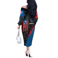Puerto Rico Off The Shoulder Long Sleeve Dress Boricua PR Flag Style