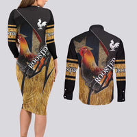 Puerto Rico Rooster Couples Matching Long Sleeve Bodycon Dress and Long Sleeve Button Shirt Gallo Boricua