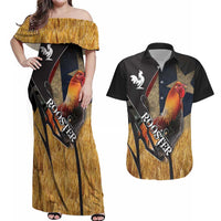 Puerto Rico Rooster Couples Matching Off Shoulder Maxi Dress and Hawaiian Shirt Gallo Boricua