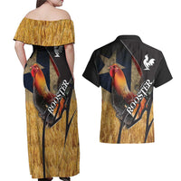 Puerto Rico Rooster Couples Matching Off Shoulder Maxi Dress and Hawaiian Shirt Gallo Boricua