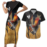 Puerto Rico Rooster Couples Matching Short Sleeve Bodycon Dress and Hawaiian Shirt Gallo Boricua