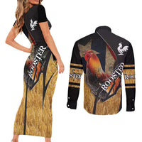 Puerto Rico Rooster Couples Matching Short Sleeve Bodycon Dress and Long Sleeve Button Shirt Gallo Boricua