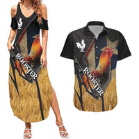 Puerto Rico Rooster Couples Matching Summer Maxi Dress and Hawaiian Shirt Gallo Boricua
