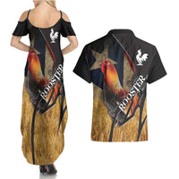 Puerto Rico Rooster Couples Matching Summer Maxi Dress and Hawaiian Shirt Gallo Boricua