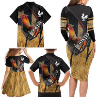 Puerto Rico Rooster Family Matching Long Sleeve Bodycon Dress and Hawaiian Shirt Gallo Boricua