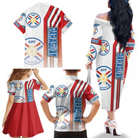 Paraguay Football Family Matching Off The Shoulder Long Sleeve Dress and Hawaiian Shirt La Albirroja Soccer - Road To Champion