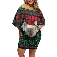 Cute Koala Family Matching Off Shoulder Short Dress and Hawaiian Shirt Koalified Christmas Addict - Wonder Print Shop