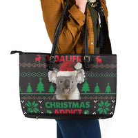 Cute Koala Leather Tote Bag Koalified Christmas Addict - Wonder Print Shop