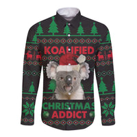 Cute Koala Long Sleeve Button Shirt Koalified Christmas Addict - Wonder Print Shop