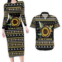 Hummingbird Sunflower Christmas Couples Matching Long Sleeve Bodycon Dress and Hawaiian Shirt You Are My Sunshine - Wonder Print Shop