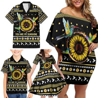 Hummingbird Sunflower Christmas Family Matching Off Shoulder Short Dress and Hawaiian Shirt You Are My Sunshine - Wonder Print Shop