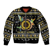 Hummingbird Sunflower Christmas Sleeve Zip Bomber Jacket You Are My Sunshine - Wonder Print Shop