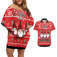 Chillin With My Gnomies Couples Matching Off Shoulder Short Dress and Hawaiian Shirt Merry Christmas - Wonder Print Shop
