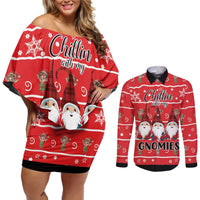 Chillin With My Gnomies Couples Matching Off Shoulder Short Dress and Long Sleeve Button Shirt Merry Christmas - Wonder Print Shop