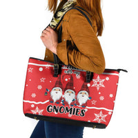 Chillin With My Gnomies Leather Tote Bag Merry Christmas - Wonder Print Shop