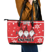 Chillin With My Gnomies Leather Tote Bag Merry Christmas - Wonder Print Shop