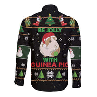 Guinea Pig Christmas Long Sleeve Button Shirt Be Jolly With Guinea Pig - Wonder Print Shop