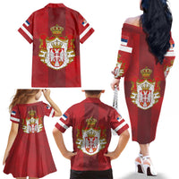Serbia Family Matching Off The Shoulder Long Sleeve Dress and Hawaiian Shirt Serbian Cross Eagle Tattoo