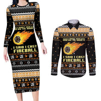 I Said I Cast Fireball Christmas Couples Matching Long Sleeve Bodycon Dress and Long Sleeve Button Shirt I Said I Cast Fireball - Wonder Print Shop
