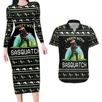 I'm Party With Sasquatch Camping Couples Matching Long Sleeve Bodycon Dress and Hawaiian Shirt I'm Party With Sasquatch - Wonder Print Shop