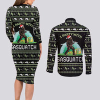 I'm Party With Sasquatch Camping Couples Matching Long Sleeve Bodycon Dress and Long Sleeve Button Shirt I'm Party With Sasquatch - Wonder Print Shop