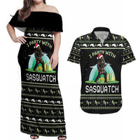 I'm Party With Sasquatch Camping Couples Matching Off Shoulder Maxi Dress and Hawaiian Shirt I'm Party With Sasquatch - Wonder Print Shop