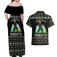 I'm Party With Sasquatch Camping Couples Matching Off Shoulder Maxi Dress and Hawaiian Shirt I'm Party With Sasquatch - Wonder Print Shop