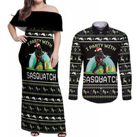 I'm Party With Sasquatch Camping Couples Matching Off Shoulder Maxi Dress and Long Sleeve Button Shirt I'm Party With Sasquatch - Wonder Print Shop
