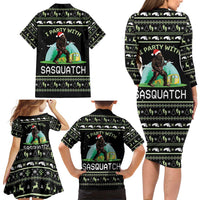I'm Party With Sasquatch Camping Family Matching Long Sleeve Bodycon Dress and Hawaiian Shirt I'm Party With Sasquatch - Wonder Print Shop