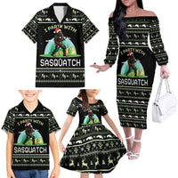 I'm Party With Sasquatch Camping Family Matching Off The Shoulder Long Sleeve Dress and Hawaiian Shirt I'm Party With Sasquatch - Wonder Print Shop