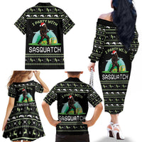 I'm Party With Sasquatch Camping Family Matching Off The Shoulder Long Sleeve Dress and Hawaiian Shirt I'm Party With Sasquatch - Wonder Print Shop
