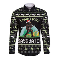 I'm Party With Sasquatch Camping Long Sleeve Button Shirt I'm Party With Sasquatch - Wonder Print Shop