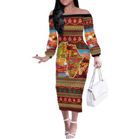 African Heritage and Celebrated Christmas Off The Shoulder Long Sleeve Dress - Wonder Print Shop