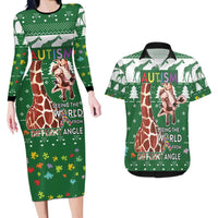 Giraffe Autism Couples Matching Long Sleeve Bodycon Dress and Hawaiian Shirt Seeing The World From Different Angles - Wonder Print Shop