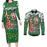Giraffe Autism Couples Matching Long Sleeve Bodycon Dress and Long Sleeve Button Shirt Seeing The World From Different Angles - Wonder Print Shop