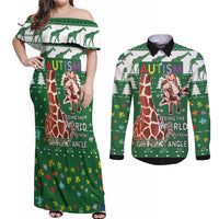 Giraffe Autism Couples Matching Off Shoulder Maxi Dress and Long Sleeve Button Shirt Seeing The World From Different Angles - Wonder Print Shop