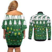 Giraffe Autism Couples Matching Off Shoulder Short Dress and Long Sleeve Button Shirt Seeing The World From Different Angles - Wonder Print Shop