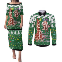 Giraffe Autism Couples Matching Puletasi and Long Sleeve Button Shirt Seeing The World From Different Angles - Wonder Print Shop
