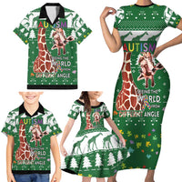 Giraffe Autism Family Matching Short Sleeve Bodycon Dress and Hawaiian Shirt Seeing The World From Different Angles - Wonder Print Shop