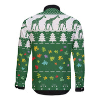 Giraffe Autism Long Sleeve Button Shirt Seeing The World From Different Angles - Wonder Print Shop