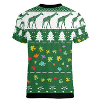 Giraffe Autism Women V-Neck T-Shirt Seeing The World From Different Angles - Wonder Print Shop