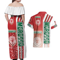 Morocco Football Couples Matching Off Shoulder Maxi Dress and Hawaiian Shirt Atlas Lions Soccer - Road To Champion