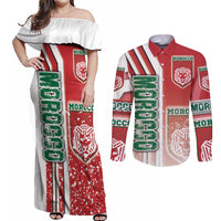 Morocco Football Couples Matching Off Shoulder Maxi Dress and Long Sleeve Button Shirt Atlas Lions Soccer - Road To Champion