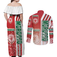 Morocco Football Couples Matching Off Shoulder Maxi Dress and Long Sleeve Button Shirt Atlas Lions Soccer - Road To Champion
