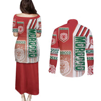 Morocco Football Couples Matching Puletasi and Long Sleeve Button Shirt Atlas Lions Soccer - Road To Champion