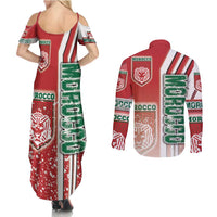 Morocco Football Couples Matching Summer Maxi Dress and Long Sleeve Button Shirt Atlas Lions Soccer - Road To Champion