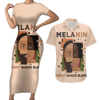 Melanin Every Shade Slays Couples Matching Short Sleeve Bodycon Dress and Hawaiian Shirt African Women