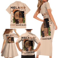Melanin Every Shade Slays Family Matching Short Sleeve Bodycon Dress and Hawaiian Shirt African Women