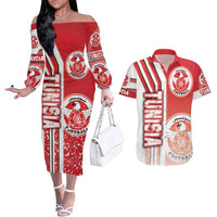 Tunisia Football Couples Matching Off The Shoulder Long Sleeve Dress and Hawaiian Shirt Eagles of Carthage Soccer - Road To Champion