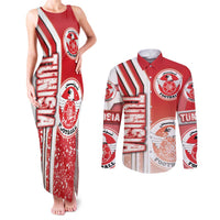 Tunisia Football Couples Matching Tank Maxi Dress and Long Sleeve Button Shirt Eagles of Carthage Soccer - Road To Champion